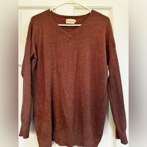 Mauve/brownish tunic style sweater. Size medium. Vneck